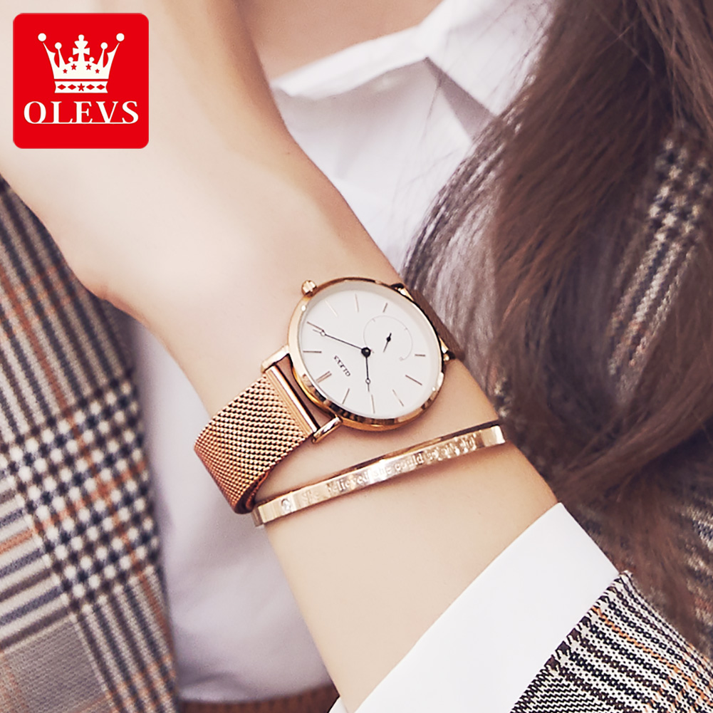 Olevs 5190 Fashion Rose Gold Steel Female Western Quartz Watch Ultra thin Minimalist Simple Slim Ladies Wrist Watches For Women