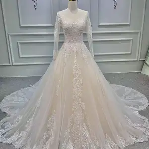 Long Tail Ball Gown Wedding Dress Lace Wedding Dress Long Sleeve Bridal Gowns Luxury Ball Gown Embroidery Bridal Wedding Dress