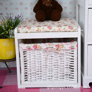 White Rectangular Shoe <b>Stool</b> <b>With</b> <b>Storage</b> Basket Traditional Design For Home Use - Product Image 4