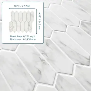 Sunwings Recycled Glass Mosaic Tile | Stock In US | White Calacatta Picket Marble Looks Mosaics Wall And Floor Tile
