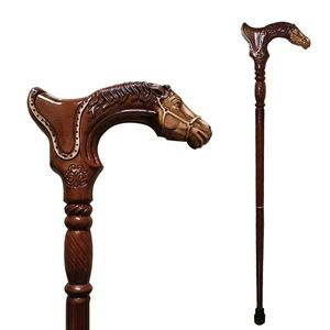 Canne en bois massif Fiage avec poignée en forme de tête de cheval, détachable, 2 sections, pour personnes âgées, 90-95 cm - Product Image 1