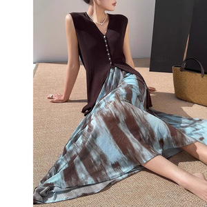 High Waist Tie Dye <b>Chiffon</b> <b>Long</b> <b>Skirt</b> Women Summer Beach Style A Line Full <b>Skirt</b> Blue Breathable - Product Image 3
