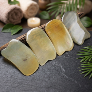 ILAHI's Eco-Friendly Handcrafted Animal <b>Love</b> Buffalo Horn Oval Face Massager Gua Sha Board Polished Finish Folk Art Uttar - Product Image 3