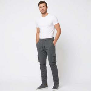 Pantalon de jogging décontracté gris uni pour homme avec cordon de serrage, taille élastique, poches, en polyester/coton léger et écologique - Product Image 2