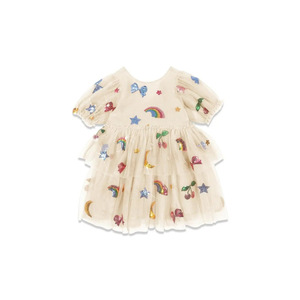 Robe d'été en coton pour filles, style danois, nouvelle collection, mignonne et chic, style princesse, avec sequins, perles et nœuds, manches bouffantes - Product Image 4
