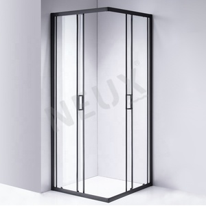 Moderno Box <span class=keywords><strong>Doccia</strong></span> Angolare con <span class=keywords><strong>Cabina</strong></span> e Porta Scorrevole con Telaio in Alluminio Nero - Product Image 3