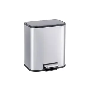 Mental Indoor rectangular garbage bin home and office recycling pedal bin with strong pedal in stainless steel