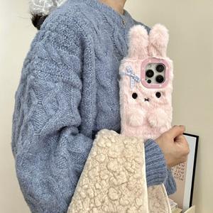 Lady Fashion PU Leather Furry Lovely Rabbit Design For Cold Weather Anti-Drop Phone case pour <span class=keywords><strong>iPhone</strong></span> 16 15 14 Plus Pro Max - Product Image 2