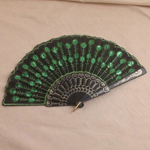 High Quality Fabric Hand Fans Advertising Portable Sequined Embroidery Folding Dance Fan Custom Logo Plastic Hand Fan - Product Image 2