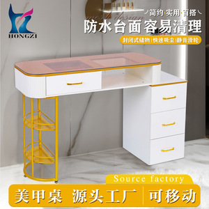 Table de salon de manucure HONGZI avec plateau en verre brun et tiroirs pour rangement et utilisation en manucure - Product Image 3