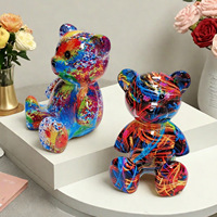 Oso de Peluche, Decoración para Habitación Infantil, Mueble de TV de Lujo para Sala de Estar, Mueble para Vino, Adorno de Oso Violento de Dibujos Animados, Resina Pequeña