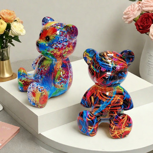 Oso de Peluche, Decoración para Habitación Infantil, Mueble de TV de Lujo para Sala de Estar, Mueble para Vino, Adorno de Oso Violento de Dibujos Animados, Resina Pequeña - Product Image 4