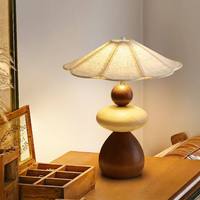 Lampe de table en bois style nordique Wabi Sabi, rechargeable, LED, 3 températures de couleur, abat-jour en tissu, lampe de chevet pour chambre à coucher, salon, hôtel
