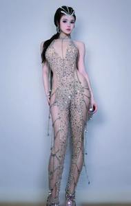 Traje sexy de discoteca para DJ, mono con pedrería y aberturas para mujer, disfraz de bailarina Gogo para fiesta de cumpleaños, atuendo de Drag Queen para Rave - Product Image 5