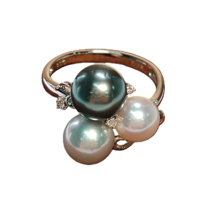 Anillo de Oro Sólido de 18K UM Jewelry, Perla Natural de Akoya al por Mayor, Diamante, Anillo de Compromiso, Aniversario, Fiesta, Regalo Diario, Celebración para Mujer - Product Image 2