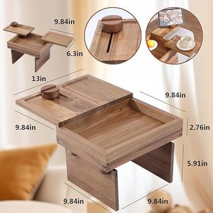 Plateau d'accoudoir de canapé en bois, porte-gobelet pour canapé de salon, porte-gobelet pour boissons, support pour téléphone portable et collations avec tiroirs, solide - Product Image 3