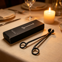 Ciseaux coupe-mèches de luxe en acier inoxydable noir mat avec boîte cadeau – Outil d'entretien pour bougies en pot parfumées