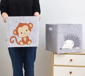 Boîte de rangement pliable pour enfants en forme de cube, avec couvercle à motif d'animaux de dessin animé, bacs à jouets pour la crèche, en tissu feutré, pour le rangement domestique, panier de rangement pour vêtements - Product Image 3