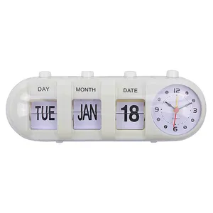 custom creative white table clocks 3d plastic simple art design Turn pages calendar alarm clocks silent desk clocks unique gift