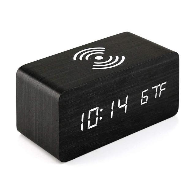 High Quality LED Wooden Electronic Alarm Clock Mute Wireless Charging Digital Bedside Clock Smart Table Clocks