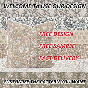 Blocco a mano <span class=keywords><strong>stampa</strong></span> <span class=keywords><strong>su</strong></span> Poly floreale in marrone chiaro <span class=keywords><strong>su</strong></span> lino naturale federa federa <span class=keywords><strong>cuscino</strong></span> Boho - Product Image 2