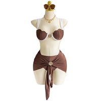Nouveau style maillot de bain bikini trois pièces sexy couleur unie col halter avec armatures push-up en polyester pour la plage