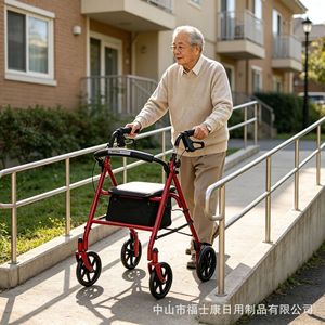 Foxconn Four-Wheeled Walker Red Foldable With <b>Seat</b> And <b>Storage</b> For Elderly Mobility Aid - Product Image 2