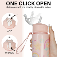 Bouteille d'eau en plastique de 750 ml avec paille, motif animaux marins arc-en-ciel, anti-fuite, réutilisable, avec corde pour camping et voyages en extérieur