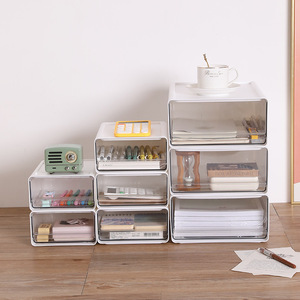 Transparent <b>Drawer</b> Storage Box Rectangle Stackable Office Organizer Desktop Document Cabinet With Clear Front For Home Study Use - Product Image 1