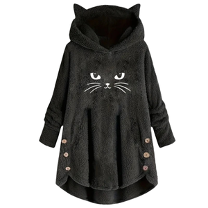 Women's Casual Spring Autumn Winter <b>Plush</b> Letter Animal Print <b>Cat</b> Ears Hooded Sweatshirt Long-Sleeved Flannel Pullover - Product Image 1
