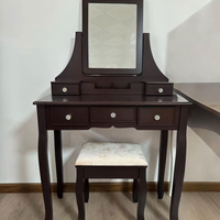 Ensemble de coiffeuse moderne noir de luxe avec miroir éclairé et tabouret de coiffeuse, meubles de chambre à coucher de haute qualité