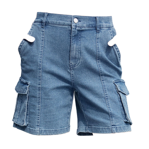 Shorts en jean décontractés pour femmes, taille haute, élastique, écologiques, séchage rapide, 100% coton, légers, respirants, pour usage extérieur - Product Image 1