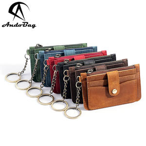 AndoBag Porte-cartes européen en cuir Crazy Horse, portefeuille court, porte-identité, petite pochette à fermeture éclair, porte-clés portable KB57 - Product Image 2