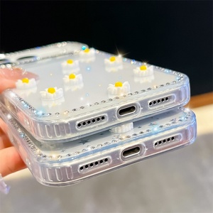 Funda para Teléfono Móvil con Diseño de Margaritas y Diamantes Brillantes para iPhone 17 Air 16 15 14 Promax, Carcasa Trasera Transparente de TPU IMD con Estrellas, Resistente a Impactos - Product Image 6