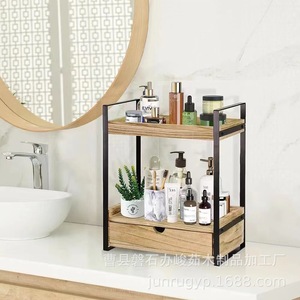 Wooden Cosmetic Storage Rack With Drawer Double Layer Bathroom Countertop Organizer - Product Image 3
