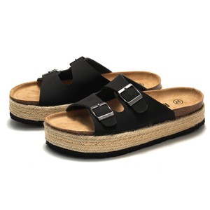 Playa con punta abierta de verano para mujer, zapatillas con doble hebilla, nueva tendencia de moda, <span class=keywords><strong>plataforma</strong></span> de corcho, diseño esmerilado trenzado acolchado - Product Image 3