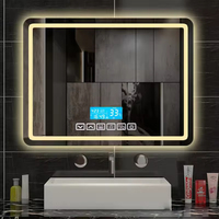 Miroir de salle de bain intelligent à LED avec affichage de la température et de l'heure, anti-buée, avec capteur tactile de luminosité, miroir de maquillage avec éclairage
