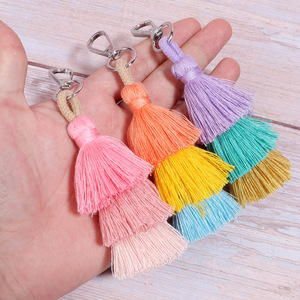 Bohemian Boho Tua Keychain bông chuỗi dệt túi ví quyến rũ trang trí mặt dây chuyền xe nhiều màu Keyring tua móc khóa - Product Image 4