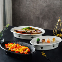 Ensemble chauffe-plats en céramique personnalisé avec logo, ovale, pour sushis, salades, fruits de mer, plateau de service écologique pour dîner, idéal pour fêtes, restaurants et maison