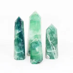 天然宝石棒灵气水晶疗愈石石英塔西瓜绿色萤石点装饰