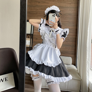 Maid Costume Black Polyester Anime Cosplay Outfit With Bow Tie And Apron For Women - Product Image 4