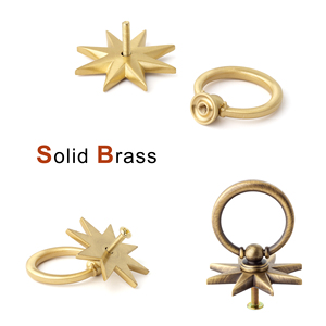 Poignées et Boutons de Meuble en Laiton Massif en Forme d'Étoile Anisée, Bronze Antique Doré, pour Armoires, Commodes et Tiroirs - Product Image 2