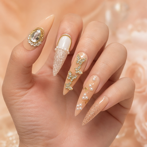 Charmes pour ongles en forme de papillon avec strass dorés et perles, bijoux 3D pour nail art, accessoires de manucure en acrylique - Product Image 4