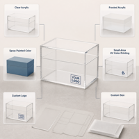 Boîte de présentation en acrylique transparente personnalisée avec couvercle amovible, vitrine pour bijoux et objets de collection, impression UV, logo OEM, organisateur de vente au détail