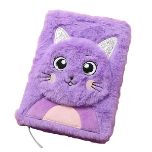 BSCI fabbrica del regalo della ragazza dei bambini fluffy diario morbido cucciolo 3d peluche set notebook con serratura