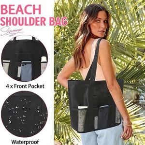 Sac de plage pliable en maille pour femmes, sac de shopping, sac de voyage, nouveau style, logo personnalisé, vente en gros - Product Image 2