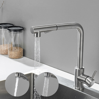 Robinet de cuisine moderne en acier inoxydable avec douchette extractible flexible en céramique, rotation à 360 degrés, double mode de pulvérisation, idéal pour hôtels