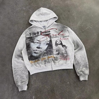 Sweat à capuche zippé personnalisé pour homme, style vintage délavé avec motifs, streetwear, usine de vêtements sur mesure OEM ODM