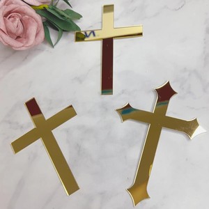 Baptiste entrecroisé Cupcake Toppers classique chrétien baptême décoration or miroir acrylique <span class=keywords><strong>croix</strong></span> gâteau haut - Product Image 1