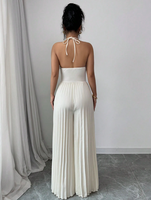 Combinaison Pantalon à Bretelles Halter Style Européen et Américain, Dos Nu Plissé, Décoration Nœud à la Poitrine, Coupe Large Grande Taille pour Occasions Professionnelles